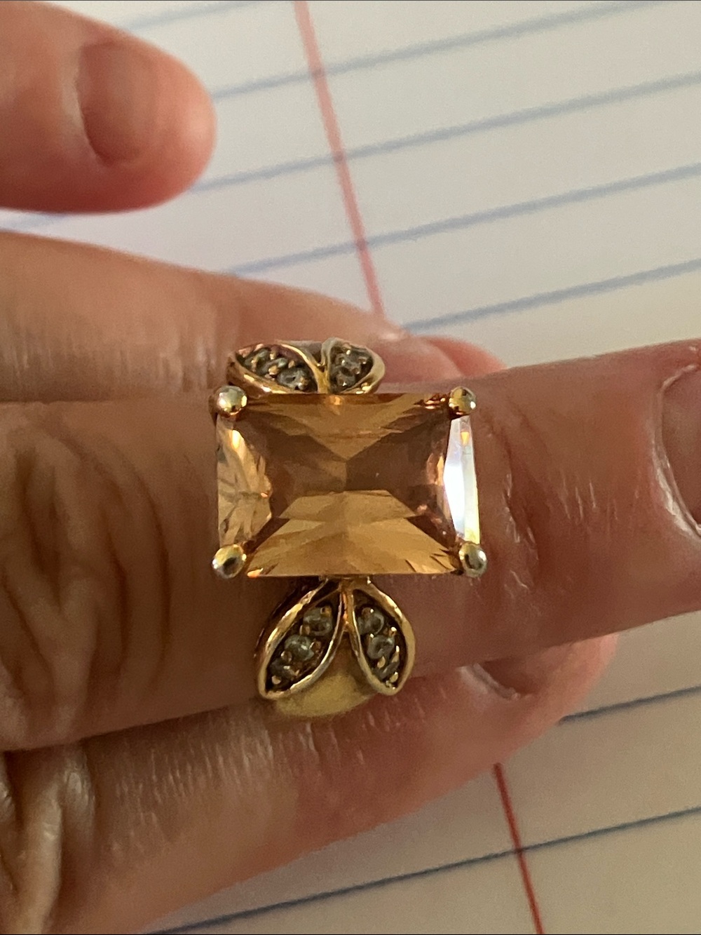 Source Unknown Gold-Tone Ring with Citrine-Colored Rectangular Stone
